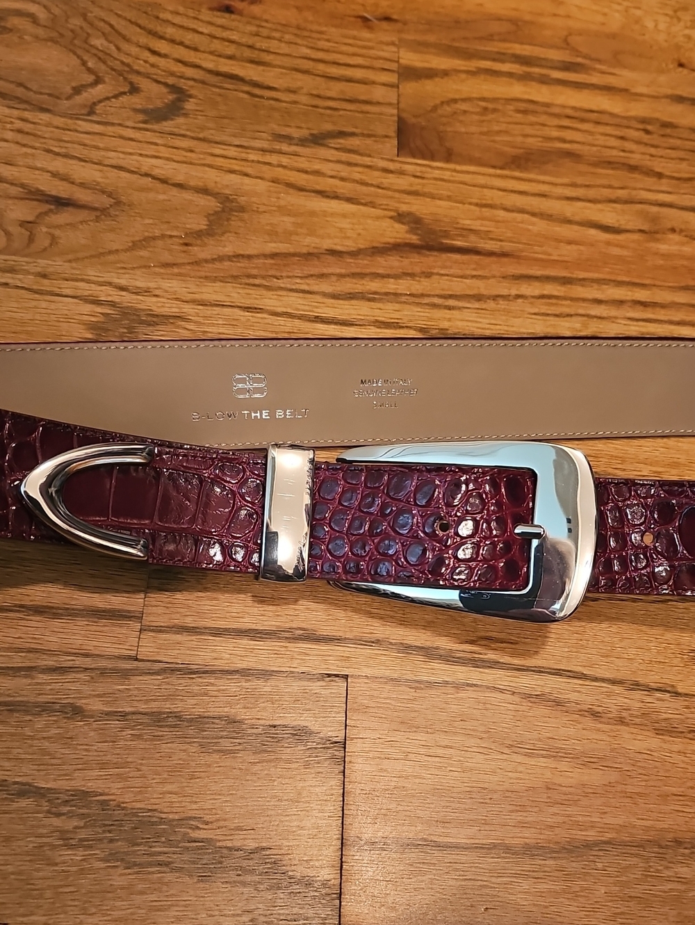 B-Low the Belt Burgundy Croc-Embossed Belt with Silver Buckle